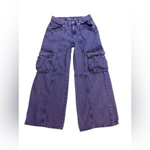 Old Navy Purple Denim High Rise Baggy Wide Leg Cargo Jeans Girls Size 12